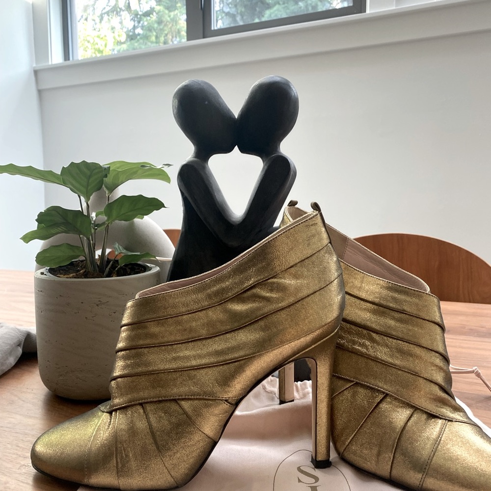 Gold Metallic Ankle Booties - Elegant Women's Heels